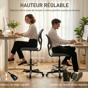 Cadeira de escritório ergonómica, com apoio para os pés, cadeira de desenho em malha, altura ajustável, cinzento escuro