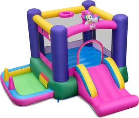 Castelo insuflável 6 em 1 para crianças (SEM VENTILADOR) com escorrega Piscina de bolas Área de salto Cesto de basquetebol Multicolor