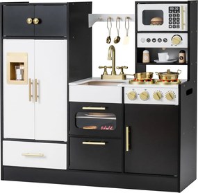 Cozinha de brincar em madeira para crianças com luzes e sons realistas 92.5 x 29 x 89,5 cm Preto