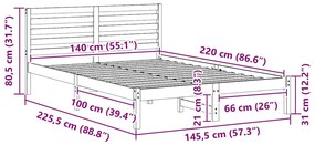Estrutura da Cama com cabeceira Castanho-mel 140 x 220 cm