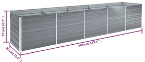 Canteiro elevado de jardim 400x80x77cm aço galvanizado cinzento