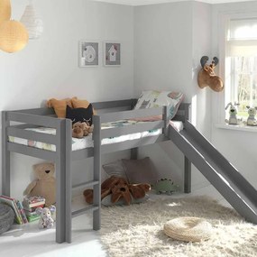 Cama alta de Criança PINO 90 x 200 cm + estrado + escada + escorrega Cinzenta