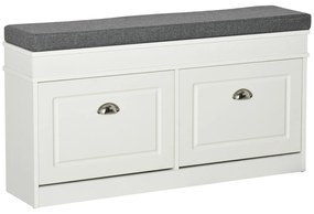 HOMCOM Banco Sapateiro com Armazenamento para 8 Pares de Sapatos com 2 Gavetas Prateleiras Ajustáveis e Almofada Acolchoada para Entrada Corredor 104x24x55cm Branco