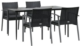 5 pcs conjunto de jantar p/ jardim c/ almofadões vime PE e aço