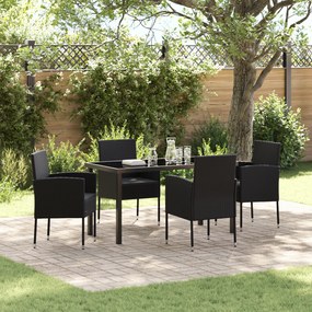 vidaXL Conjunto de Jantar de Jardim de 5 Peças com Almofadas em Rattan Poliéster Preto