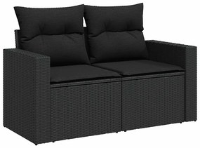 6 pcs conjunto sofás de jardim c/ almofadões vime PE preto