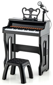 Piano musical de 37 teclas com microfone, teclado de piano infantil com suporte de música removível - vermelho