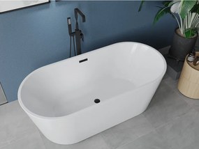 Mexen Luna banheira independente 140 x 75 cm, branca, transbordo preto - 52031407500-70