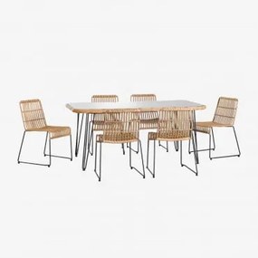 Conjunto De Mesa Retangular Em Vime Sintético (180x90 Cm) Leribert E 6 Cadeiras De Jardim Em Rattan Sintético Aroa Natural - Sklum