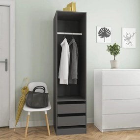 Roupeiro com gavetas 50x50x200 cm contraplacado cinzento