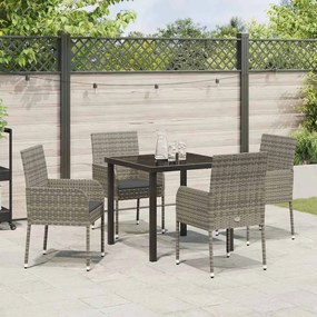 Conjunto de Jantar de Jardim com 5 Peças e Almofadas Cinza Polirattan