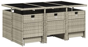 11 pcs conjunto jantar p/ jardim c/ almofadões vime PE cinzento