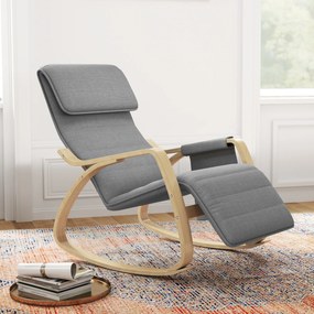 Poltrona relaxante com balanço, poltrona de amamentação com apoio para os pés ajustável, bolso lateral e apoio para a cabeça, cinzenta
