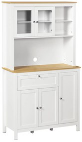 Armário de Cozinha com 5 Portas Prateleiras Ajustáveis Gaveta e Bancada para Micro-Ondas 100x40x180 cm Branco e Madeira