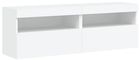 Móveis de parede p/ TV com luzes LED 2 pcs 60x30x40 cm branco