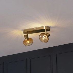 Candeeiro de teto redondo dourado com vidro âmbar 2 luzes - Teddy