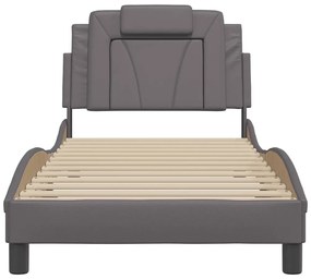 Estrutura cama c/ cabeceira couro artificial 90x190 cm cinzento