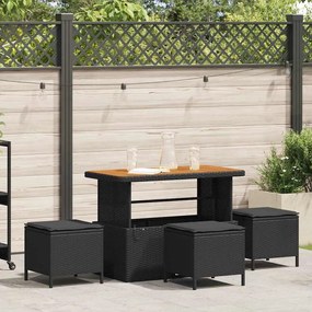 vidaXL Conjunto de Jantar de 4 Peças com Almofadas Preto em Rattan de Polipropileno de Acácia