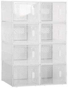 HOMCOM Armário Modular de Plástico Sapateira Modular com 8 Cubos Portas Magnéticas Organizador de Sapatos 25x35x19cm Transparente