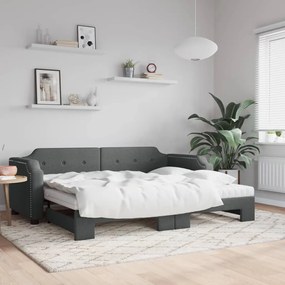 Sofá-cama c/ gavetão e colchões 90x190cm tecido cinzento-escuro