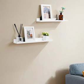 Conjunto de 2 prateleiras de parede suspensas para molduras e livros 10 x 60 x 5/2 cm Branco