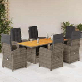 vidaXL 7 pcs conjunto de jantar p/ jardim c/ almofadões vime PE cinza
