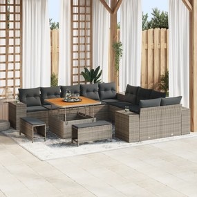 Conjunto de Sofá de Jardim de 13 Peças com Almofadas Cinza de Rattan S
