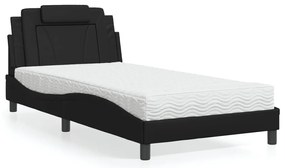 Cama com colchão 100x200 cm couro artificial preto