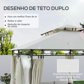 Pérgola de Jardim 397x297x265 cm Pérgola de Exterior com Teto Duplo Paredes Laterais Resistente a Água Creme