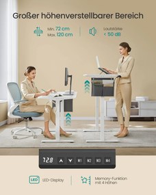 Secretária eletrica com altura ajustável  60 x 140 x (72-120) cm Branco 