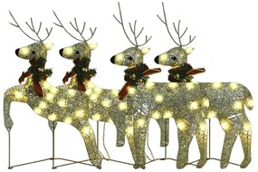 Renas de Natal 4 pcs 80 luzes LED dourado