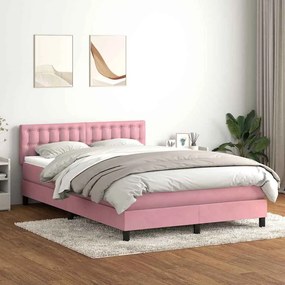 vidaXL Cama com molas/colchão 140x220 cm veludo rosa