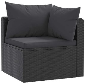 3 pcs conjunto sofás de jardim c/ almofadões vime PE preto