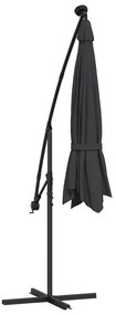 Guarda-sol cantilever c/ luzes LED e poste de aço 300 cm preto