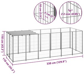 Canil para cães 330x110x110 cm aço prateado