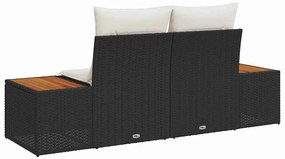 Sofá de Jardim 2 Lugares com Almofadas Preto em Rattan Sintético