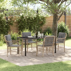 Conjunto de Jantar Jardim com Almofadas Bege Poli Rattan