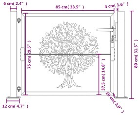 Portão de jardim 105x80 cm aço corten design árvore