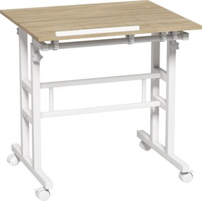 Secretária HOMCOM sentar/ficar em pé regulável em altura 70 x 60 cm com rodízios e tampo inclinável estrutura em metal castanho | Aosom Portugal