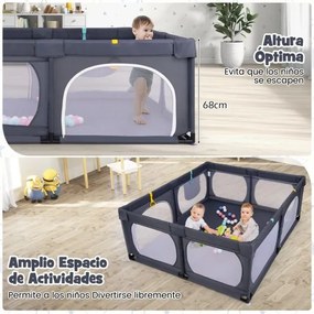 Parque para bebés dos 0 aos 3 anos com 4 argolas 50 bolas do oceano Bolso de arrumação em rede respirável com fecho de correr Cinzento escuro