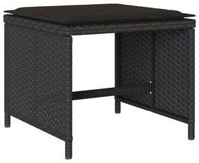 11 pcs conjunto de jantar p/ jardim c/ almofadões vime PE preto