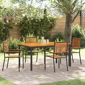 Conjunto de Jantar Jardim 5 Peças vidaXL Preto Polyrattan Acácia