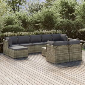vidaXL 10 pcs conjunto lounge de jardim c/ almofadões vime PE cinzento