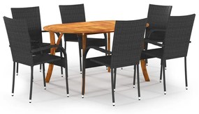vidaXL 7 pcs conjunto de jantar para jardim preto