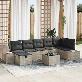 vidaXL Conjunto de Sofá de Jardim de 8 Peças com Almofadas Cinza Claro Rattan Poliéster