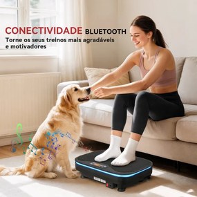 Plataforma Vibratória 99 Velocidades 3 Programas com Bluetooth Ecrã LED Luzes e Bandas Elásticas 47x32x12 cm Preto