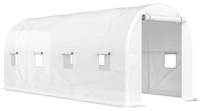 Outsunny Estufa tipo Túnel 500x200x205 cm Estufa de Exterior com Porta Enrolável e 8 Janelas Cobertura de PE 140 g/m² Branco | Aosom Portugal