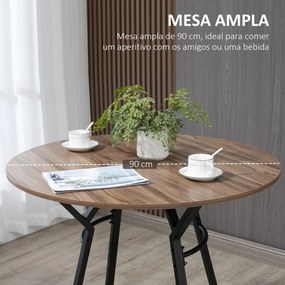 Conjunto de Mesa Alta e 2 Bancos de Bar Conjunto de Móveis de Refeição 3 Peças Estilo Industrial com Estrutura de Aço para Cozinha Sala de Estar Ø90x9