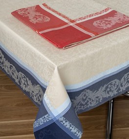 Toalhas de mesa anti nódoas 100% algodão - Louvre Fateba: Toalha de mesa cor azul com bege 1 Toalha de mesa 150x150 cm