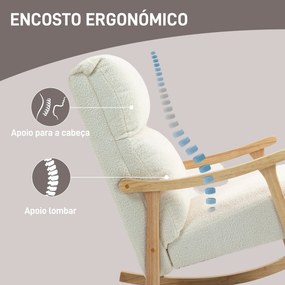 Poltrona Baloiço Moderna em Borrego com Apoio para os Braços de Madeira de Faia Poltrona de Amamentação 65x90x98 cm Creme
